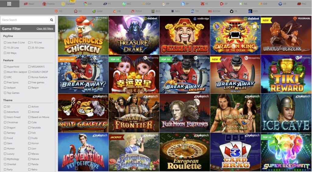 Dafabet Online Slots Menu